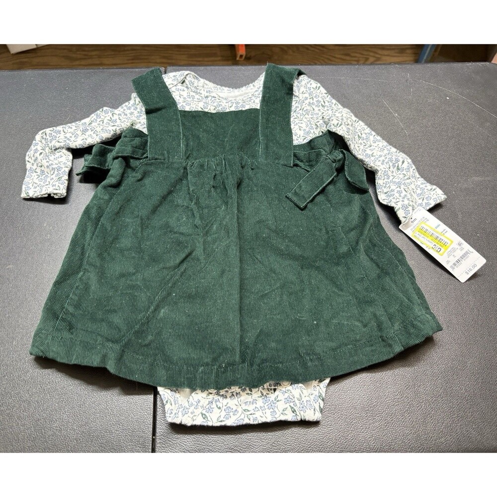 Girls Carters 9 Months Green Romper Dress With Long Sleeve Bodysuit - NWT